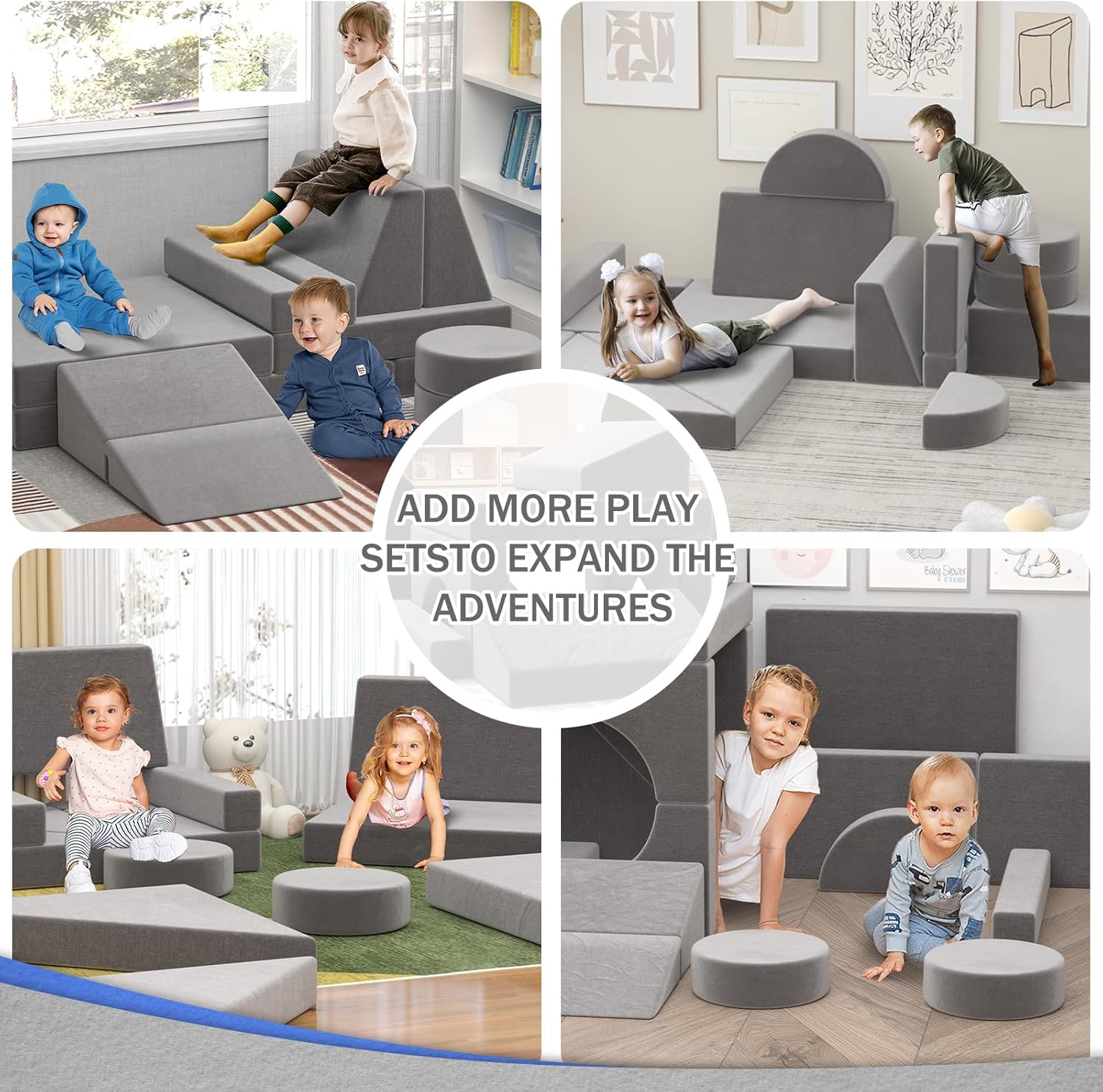 Kids Nugget Couch, 15PCS Certified Modular Nugget Couch Kids Play Couch, Child Sectional DIY Sofa Couch for Playroom Bedroom Living Rooms, Convertible Foam and Floor Cushion for Gift