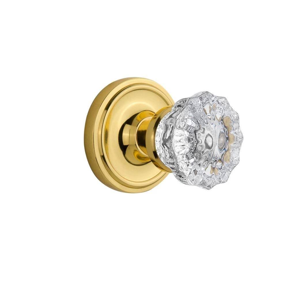 Nostalgic Warehouse 701124 Classic Rosette Passage Crystal Glass Door Knob, Polished Brass
