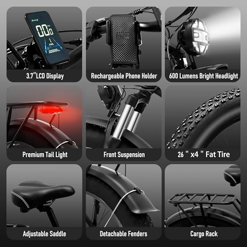 Dual Motor Ebike,52V 23AH Battery Electric Bike for Adults AWD 2000W,21-Speed 35MPH Mountain Snow Ebike with Removable,26" x 4.0 Fat Tire E-Bike with High-Capacity Cycling Pannier Bag