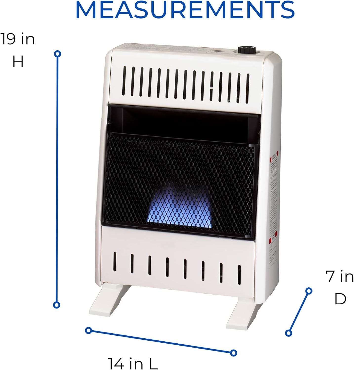 ProCom MN100TBA-B Ventless Natural Gas Blue Flame Space Heater with Thermostat Control for Home and Office Use, 10000 BTU, Heats Up to 500 Sq. Ft., Includes Wall Mount and Base Feet, White