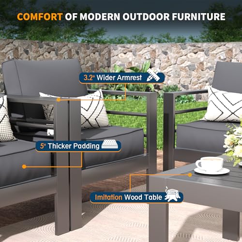 UDPATIO 8 Piece Aluminum Patio Furniture Set, Oversized Modern Outdoor Furniture Set with Olefin Fabric Cushion for Patio Deck Backyard, Dark Grey(with Waterproof Covers)