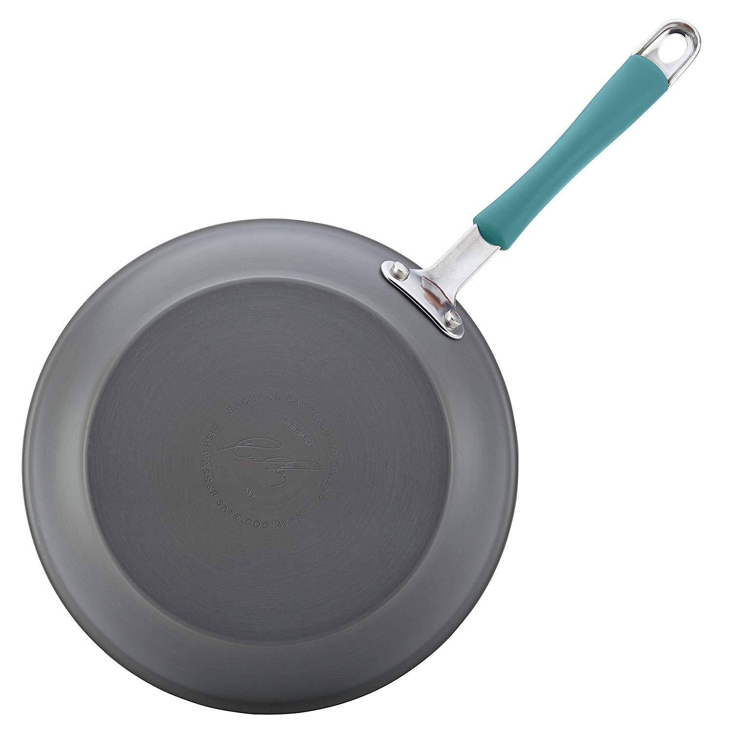 Rachael Ray Cucina 87641 12-Piece Cookware Set, Gray, Agave Blue Handles