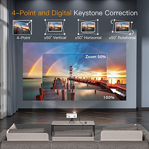 Mini Projector, VOPLLS 1080P Full HD Supported Video Projector, Portable Outdoor Home Theater Movie Projector, 50% Zoom, Compatible with HDMI, USB, AV, Smartphone/Tablet/Laptop/PC/TV Box