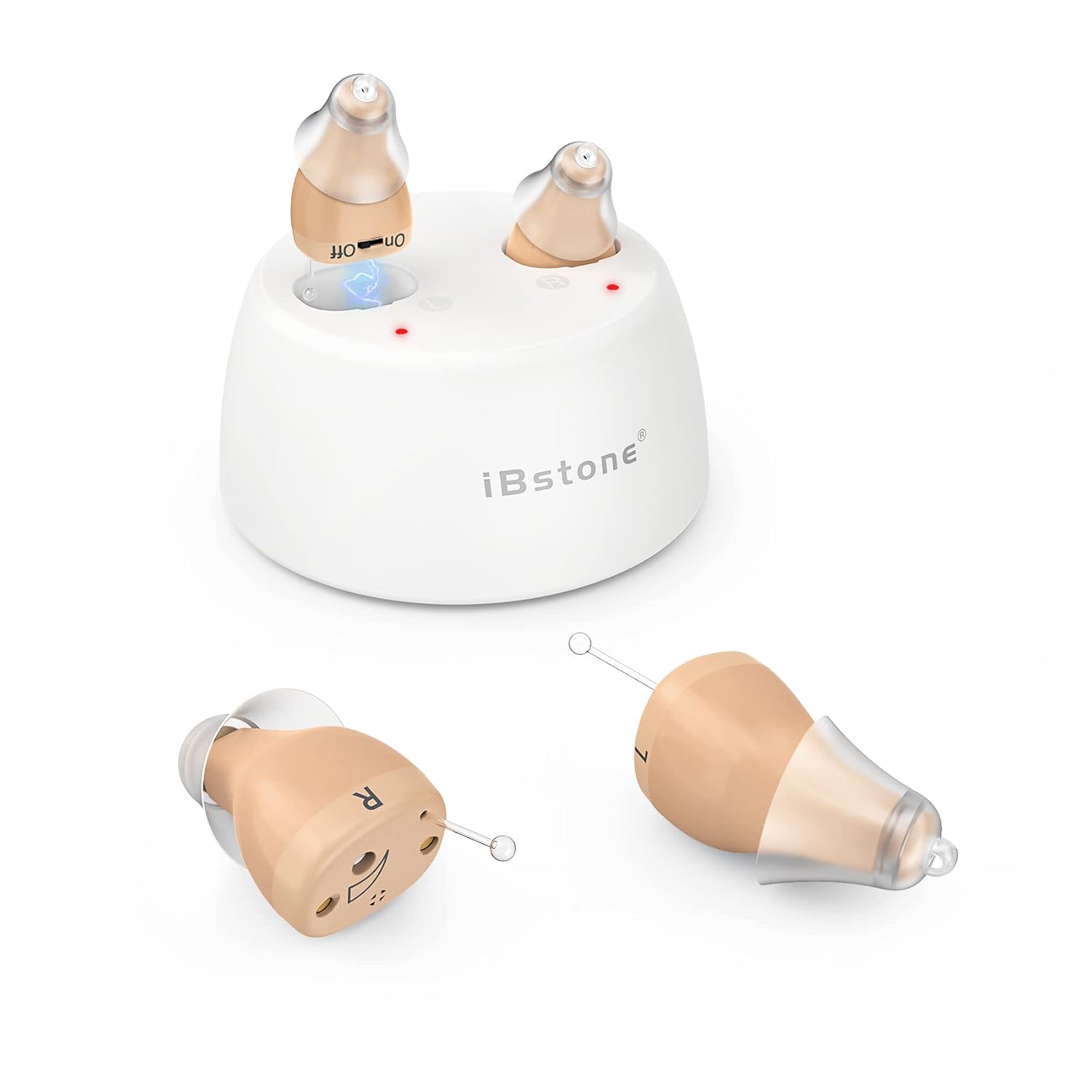 iBstone Rechargeable Hearing Amplifier to Aid Adults Seniors Hearing, Completely-in-Canal (CIC) Mini Digital Hearing Devices for Seniors & Adults, Blue & Red, Pair
