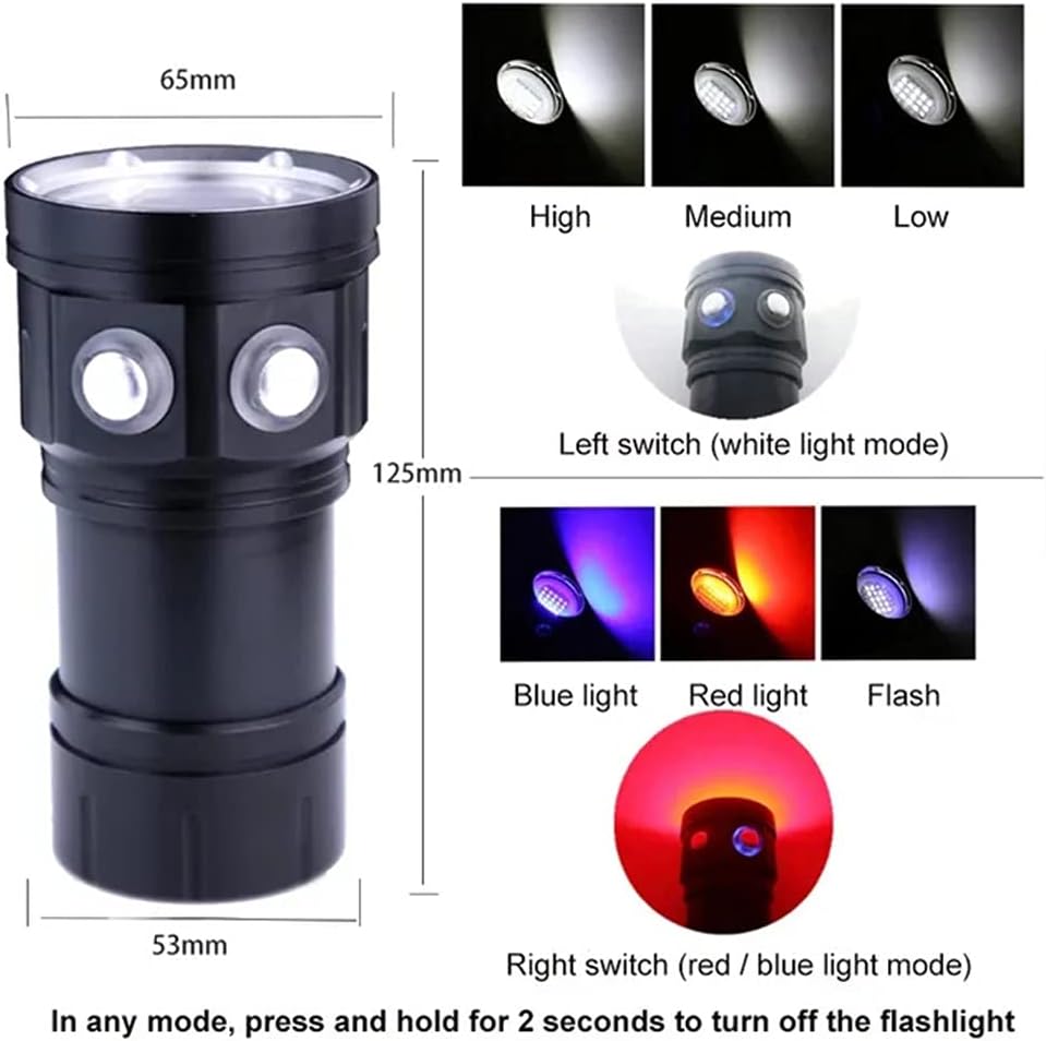 Meisuk Diving Flashlight, 180W 18000 Lumen Diving Lights Underwater Flashlight 80M IPX8 Waterproof Diving Scuba LED Light Pack of 2