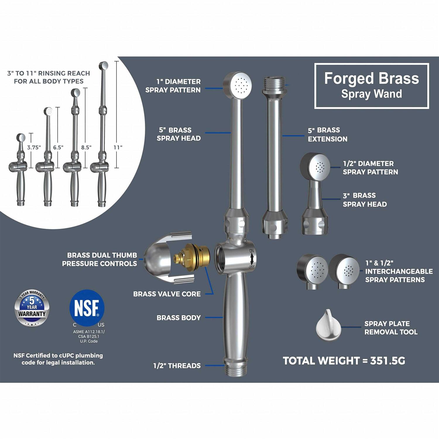 RinseWorks All Brass Aquaus 360 Handheld Bidet Sprayer for Toilet