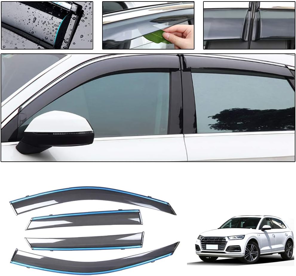 Side Window Deflectors for Audi Q5 2010-2018 4PCS Car Window Visor Sun Rain Smoke Vent Shade Tape-On Outside Visors