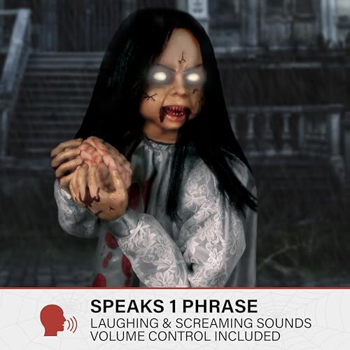 Haunted Hill Farm Life-Size 2.9-Ft Animatronic Gravely Granny by Tekky Halloween Decoration with Motion-Activated Sounds