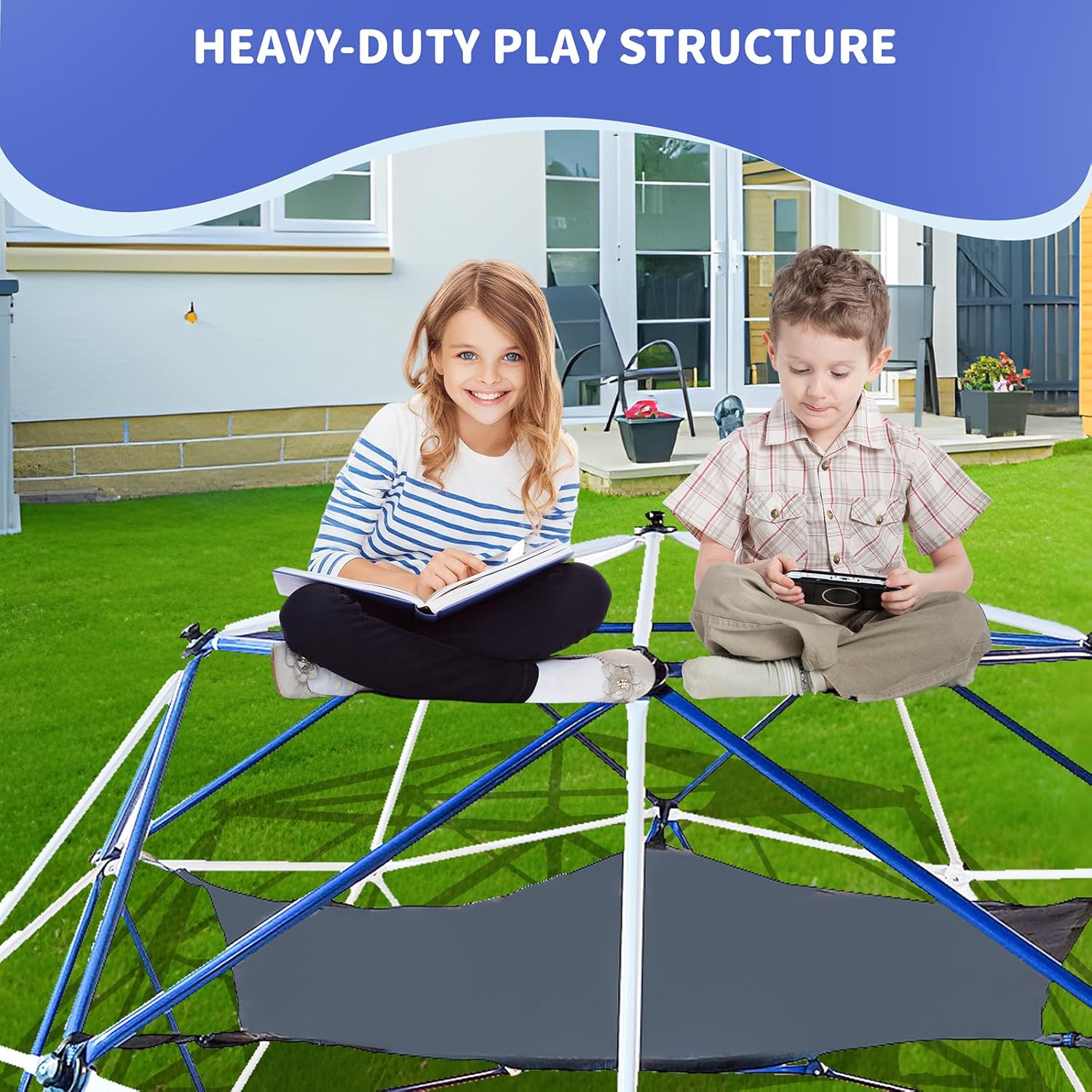 Climbing Dome, 10ft Jungle Gym Outdoor Climbing Toys for Kids, Dome Climber Jungle Gym for Kids Ages 8-12 Outdoor, Kids Climbing Dome, with Hammock Playground Equipment