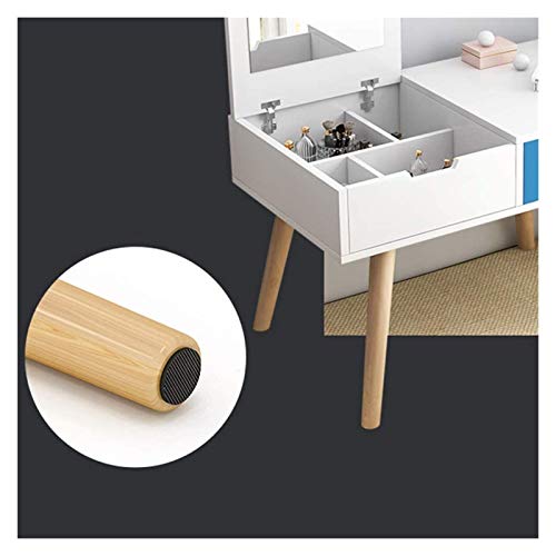 Luxurious Makeup Vanity Desk for Princess's Gift, 2-in-1 Vanity Table with Flip Top Mirror Makeup Dressing Table Mini Writing Desk with Drawers, Makeup Organizers(White Blue-a)