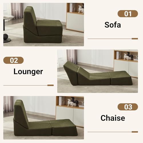 3-in-1 Folding Sofa Bed, Foldable Sofa Chair with Memory Foam for Small Space, Fold Out Couch Bed for Living Room, Floor Couch Bed for Bedroom, Pink