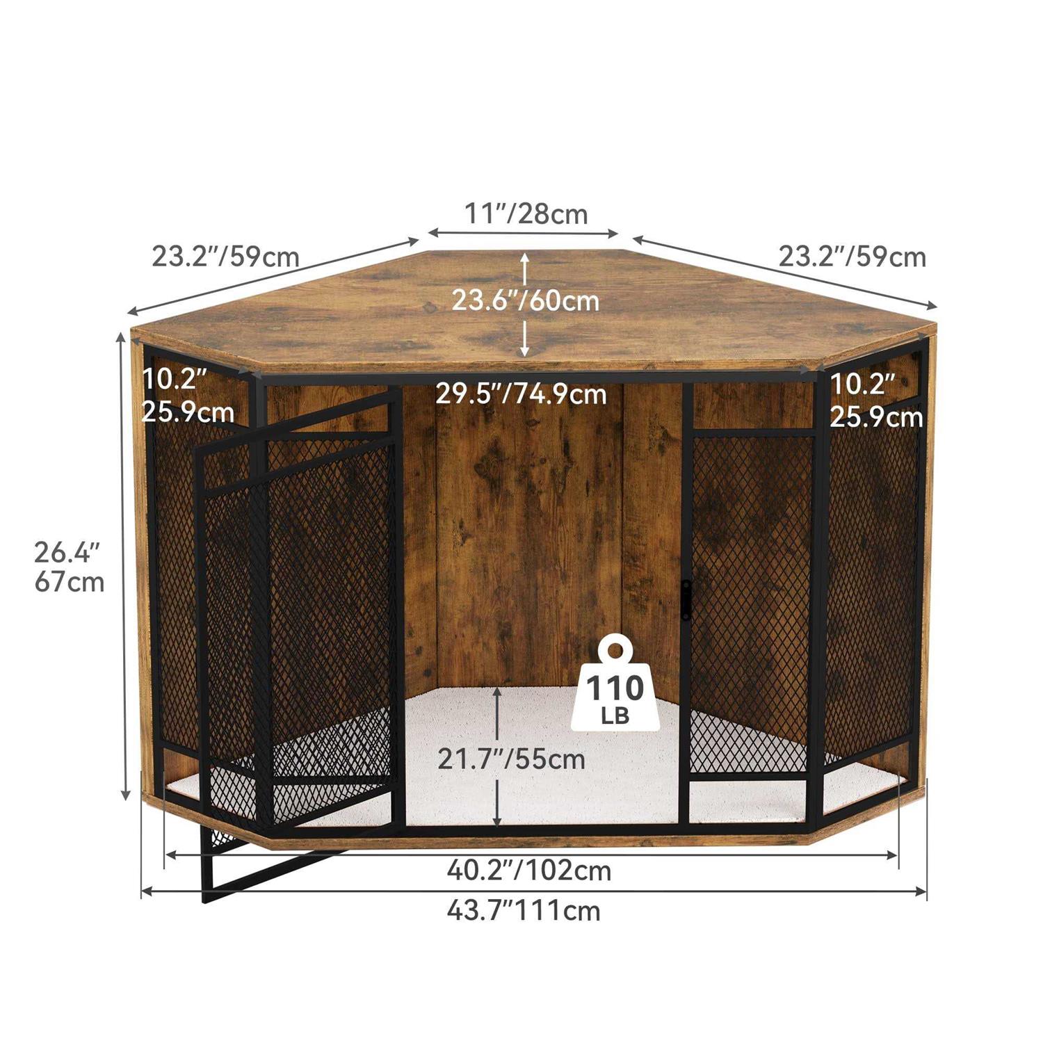 Dextrus Corner Dog Crate Furniture,Stylish 43.7-inch Wooden Dog Kennel with Sturdy Metal Mesh - Pet Supplies online store