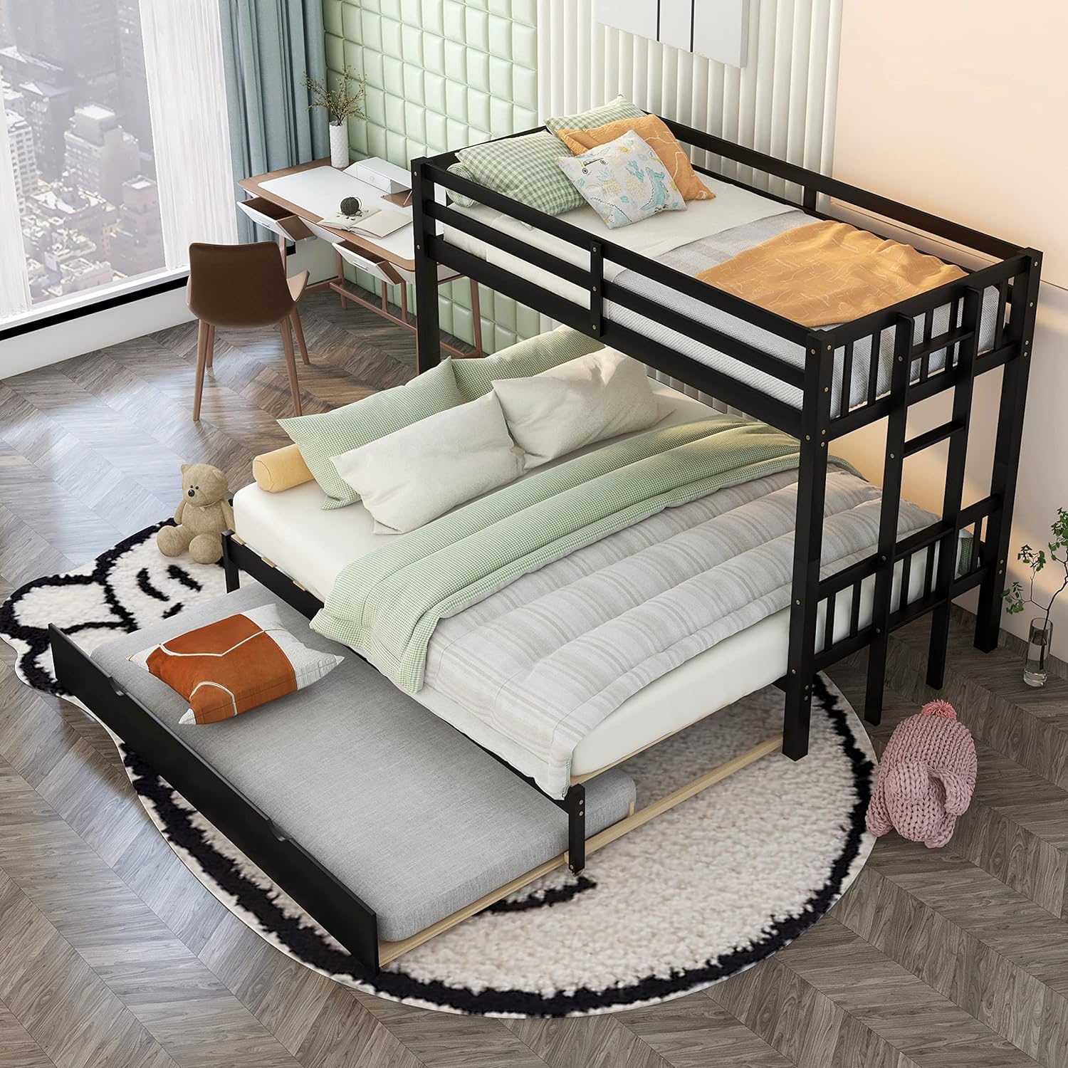 Over King With Trundle [Bunk Bed]S Over Pull-Out Bunk Beds, Solid Wood, No Box Spring Needed (Espresso)