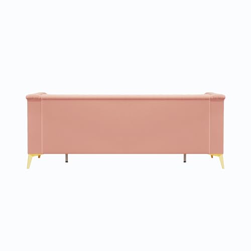 83.46'' Modern Chesterfield Velvet Sofa 3 Seater Fashion Couch with Gold Metal Legs Couches for Office,Living Room,Apartment,Furniture (83.46" White)