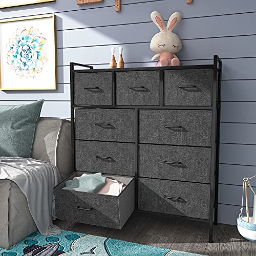 YITAHOME 9-Drawer Fabric Dresser, Furniture Storage Tower Cabinet, Organizer for Bedroom, Living Room, Hallway, Closet & Nursery, Sturdy Steel Frame, Wooden Top, Easy-to-Pull Fabric Bins(Light Grey)
