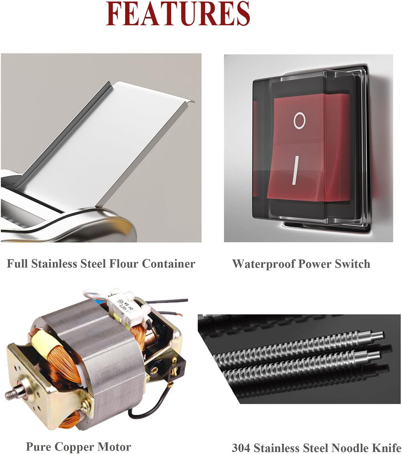 Electric Pasta Maker, Household Noodle Making Machine Dough Spaghetti Roller Pressing Machine with 2.5mm Noodle Cutter, Stainless Steel, 135W 5Kg/H Output for Commercial & Homemade Use