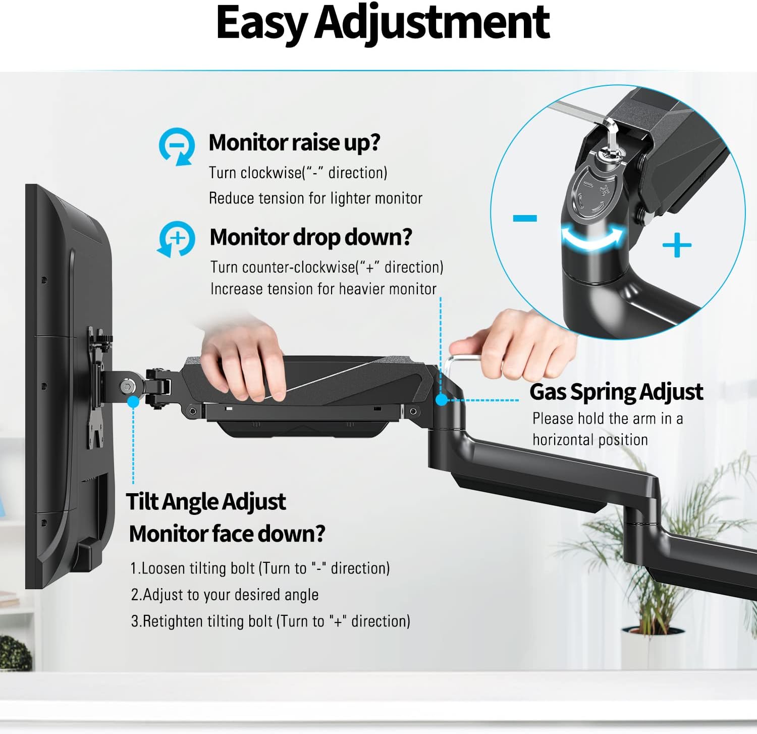 MOUNTUP Triple Monitor Mount - Monitor Desk Mount for 3 Computer Screens Up to 27 inch, Triple Monitor Arm with Gas Spring, Heavy Duty Monitor Stand, Each Arm Holds Up to 19.8 lbs