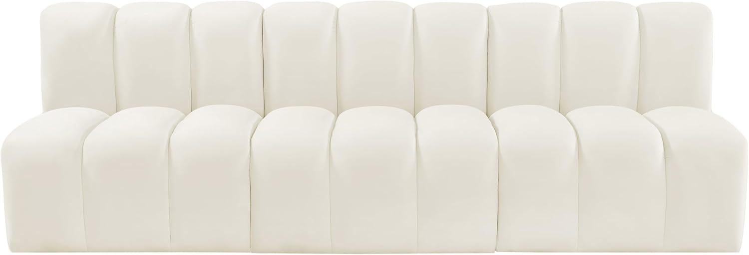 Meridian Furniture Arc Collection Modern | Contemporary Sofa with Soft Velvet, Deep Channel Tufting, Modular Design, 89.5 W x 31 D x 30 H, Cream