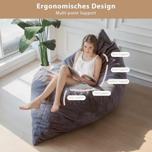 BYBYME 3 in 1 Bean Bag Chairs, Bean Bag Bed for Adults High-Density Foam Filling, Convertible Sofa Bed Faux Fur, Giant Bean Bag Chairs for Adults