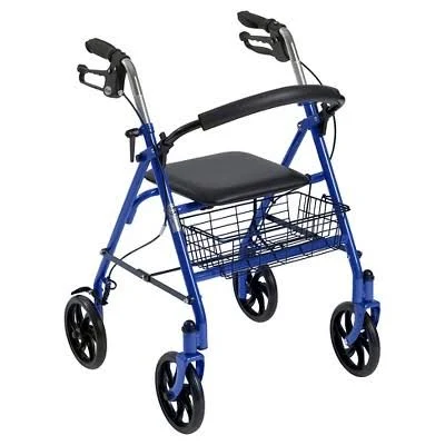 Drive Medical Four Wheel Walker Rollator with Fold Up Removable Back Support - BLUE.