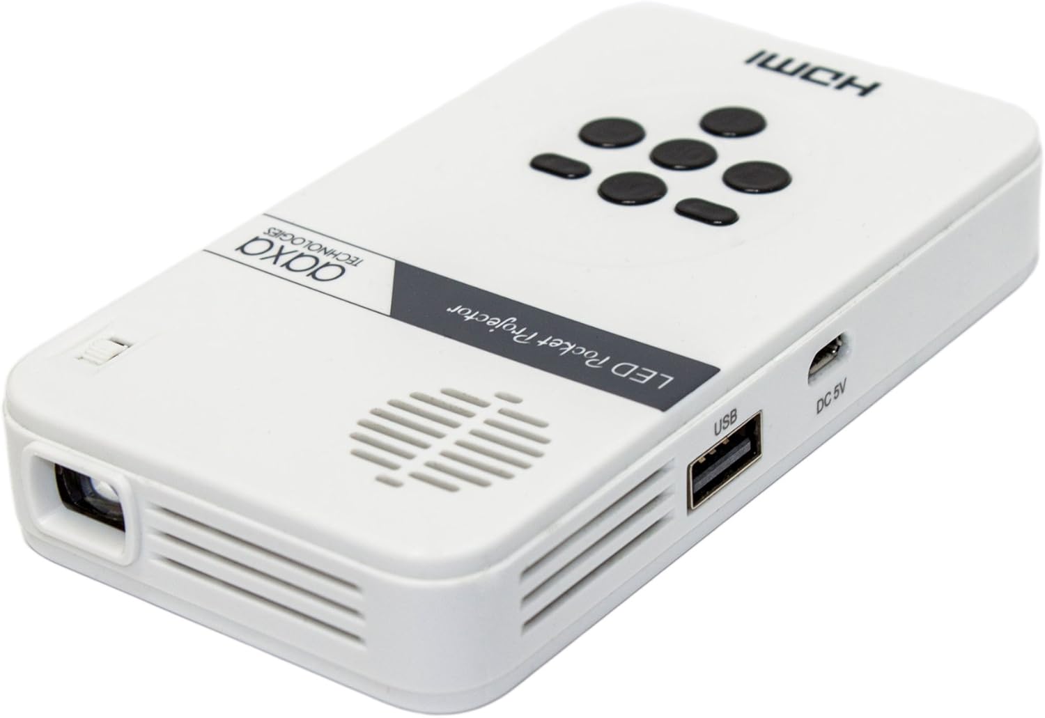 AAXA Technologies KP-101-01 AAXA LED Pico Micro Video Projector - Pocket Size Portable Mobile Mini Projector with mini-HDMI, built-in Media Player & Speakers, 3.5mm Aux Out, Micro SD/USB readers and 80 Min Lithium-Ion Battery