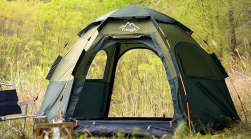 2-3-4 Person Camping Tent 60 Seconds Easy Quick Set Up Tent Waterproof Pop Up Dome Family Hexagon Outdoor Sports Backpacking Tents Double Layer Flysheet Camping Sun Shelters 2 doors