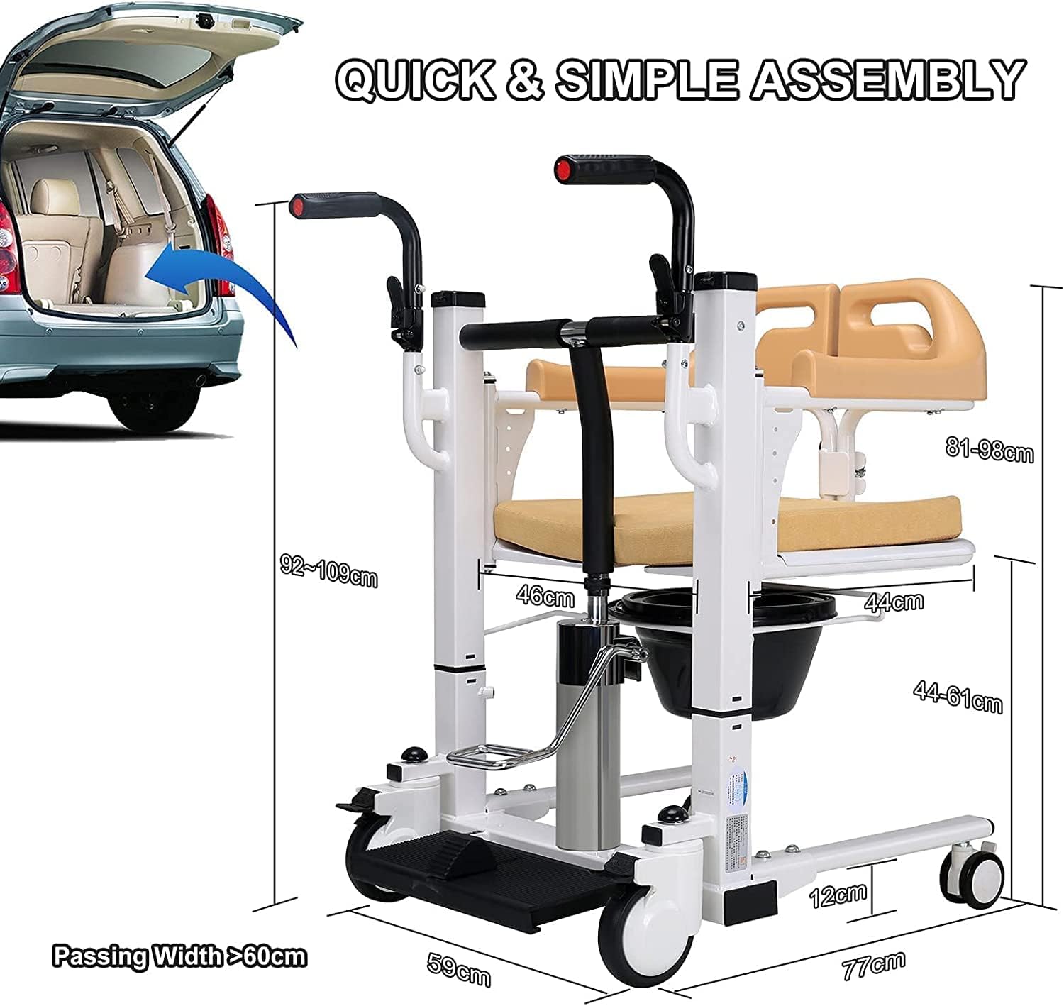 Patient Lift Lightweight Hydraulic Transfer Wheelchair for Home Use - 180° Split Seat and Bedside Commode with 290 Lb. Weight Capacity - Ideal Patient Lift Transfer Chair for Elderly