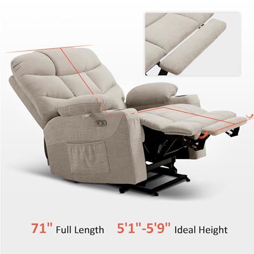 MCombo Power Lift Recliner Chair with Extended Footrest for Elderly People, Fabric 7287 (Navy Blue, Medium)