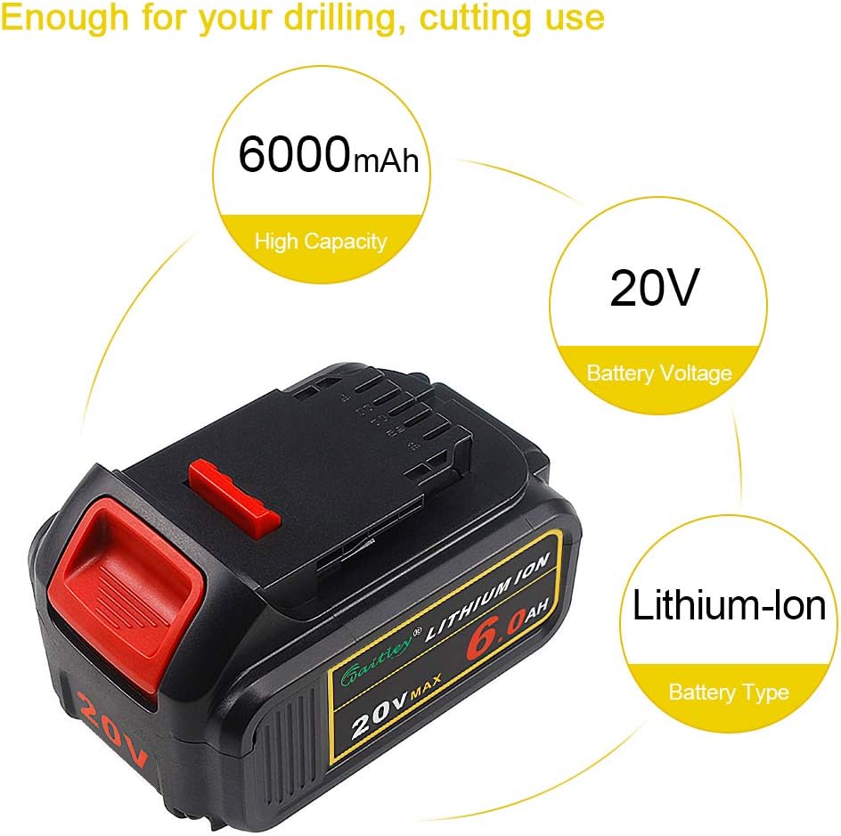 2 Pack Waitley DCB200 6.0A Replacement Battery Compatible with Dewalt 20V Tools Pack of 2