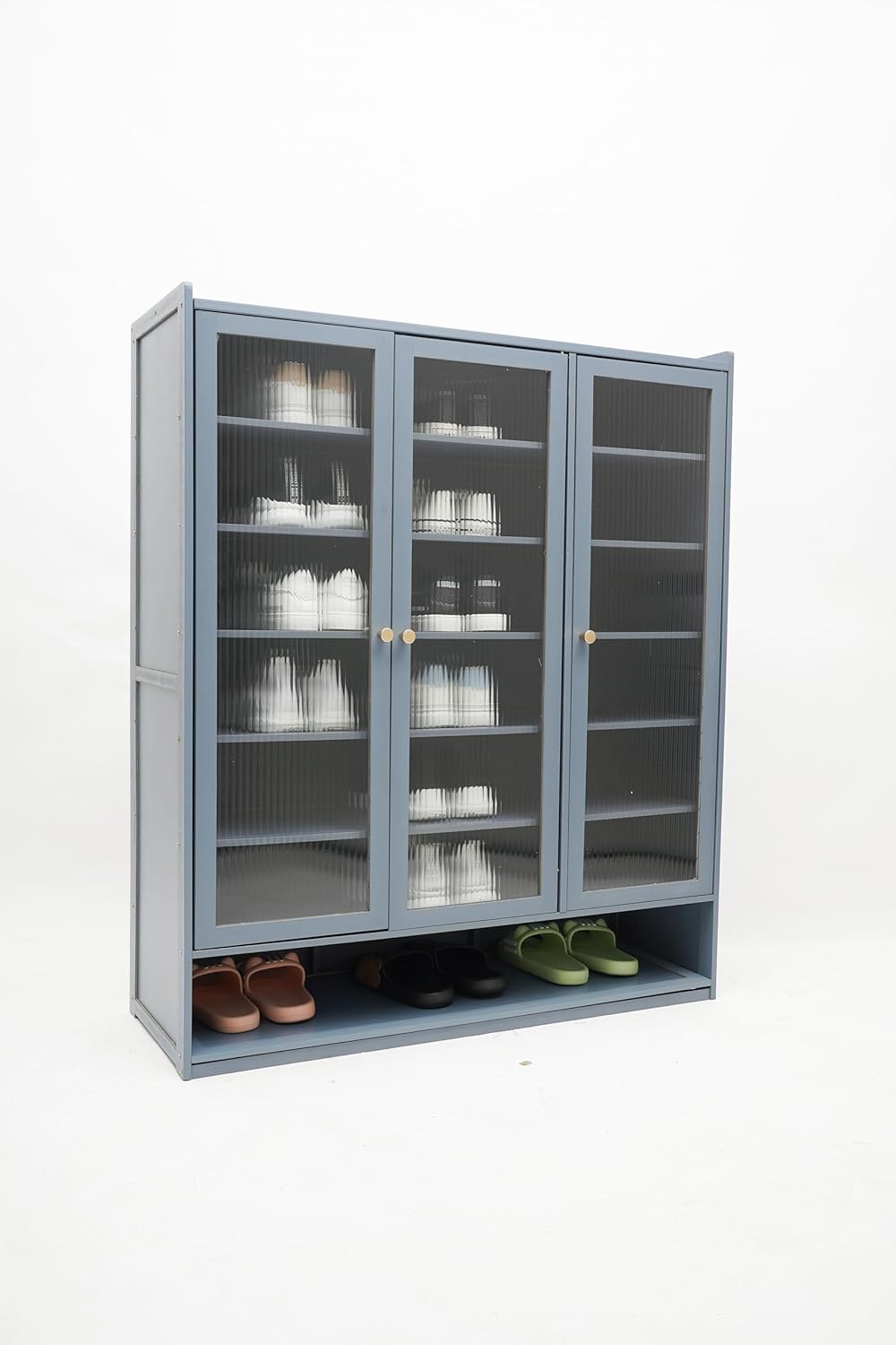 Shoe Cabinet Freestanding Rack Vertical 6-Tier Shoen Shelf Translucent Doors Convenient Handle Large Storage Space Fully Sealed Design For Entryway Closet Corner Doorway（ Haze Blue）For in The Hall