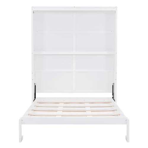 Queen Size Murphy Bed Wall Bed with Shelves, Modern Wall Bed with Shelves, Queen Size Wood Murphy Bed Cabinet Bed, Murphy Bed Chest Murphy Bed Frame, Horizontal Murphy Bed for Guest Bedroom, Grey