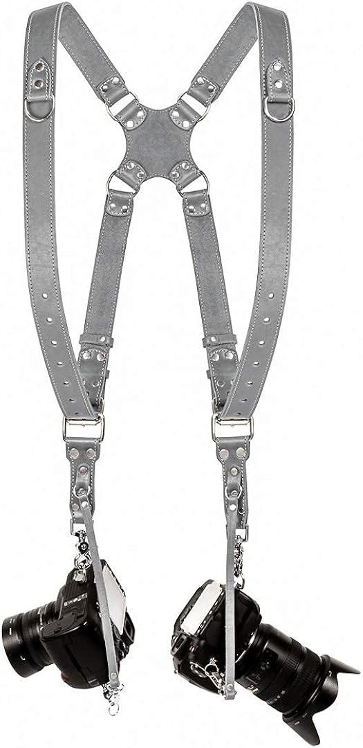 Camera Strap Accessories for Two-Cameras – Dual Shoulder Leather Harness – Multi Camera Gear for DSLR/SLR strap by C Coiro