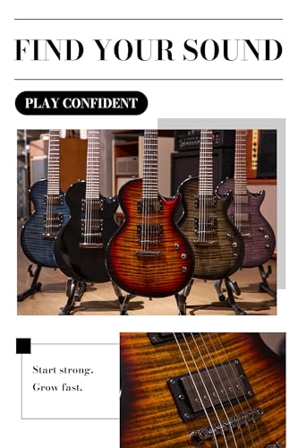 AKLOT Muti-Tone Electric Guitar with Coil-Split: Roasted Maple Neck, Flame Maple Graphic Top, Dual Humbuckers Pickups, Beginner Guitar Kit with Gig Bag, Lesson Book, Strap, Picks, Violet Venom