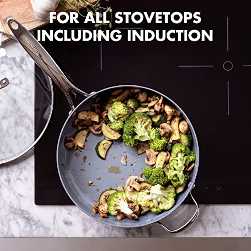 GreenPan Valencia Pro Stainless Steel 5QT Saute Pan with Lid, Induction Mirrored Tri-Ply, Ceramic Nonstick PFAS-Free PFOA- Free Coating, Multi Clad Pan, Induction, Dishwasher Safe, Oven & Broiler Safe