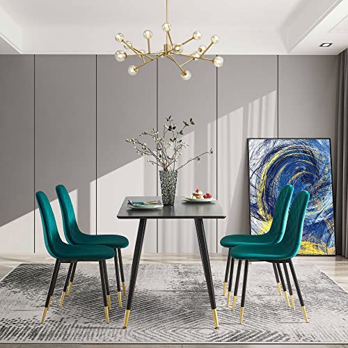 NicBex Modern Dining Chairs for Living Room,Set of 4,Velvet Tufted Accent Chairs with Golden Color Metal Legs,Green