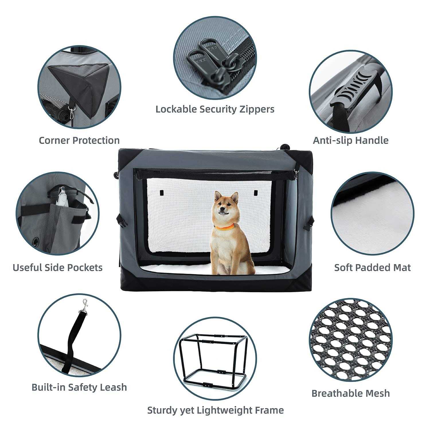 Pettycare Collapsible Dog Crate Dogs 4-Door Foldable Soft Dog Kennel with Chew Proof Mesh Windows - Pet Supplies online store