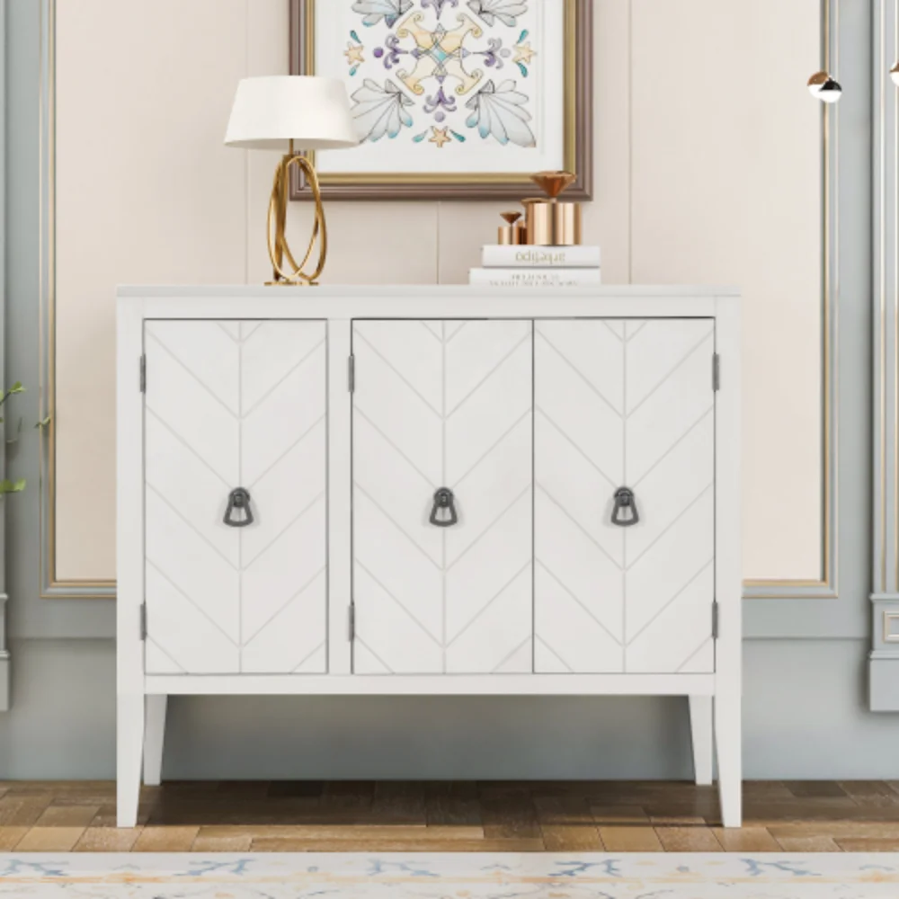 Storage Cabinet Wooden Cabinet with Adjustable Shelf, Antique Gray, Entryway, Living Room, Bedroom