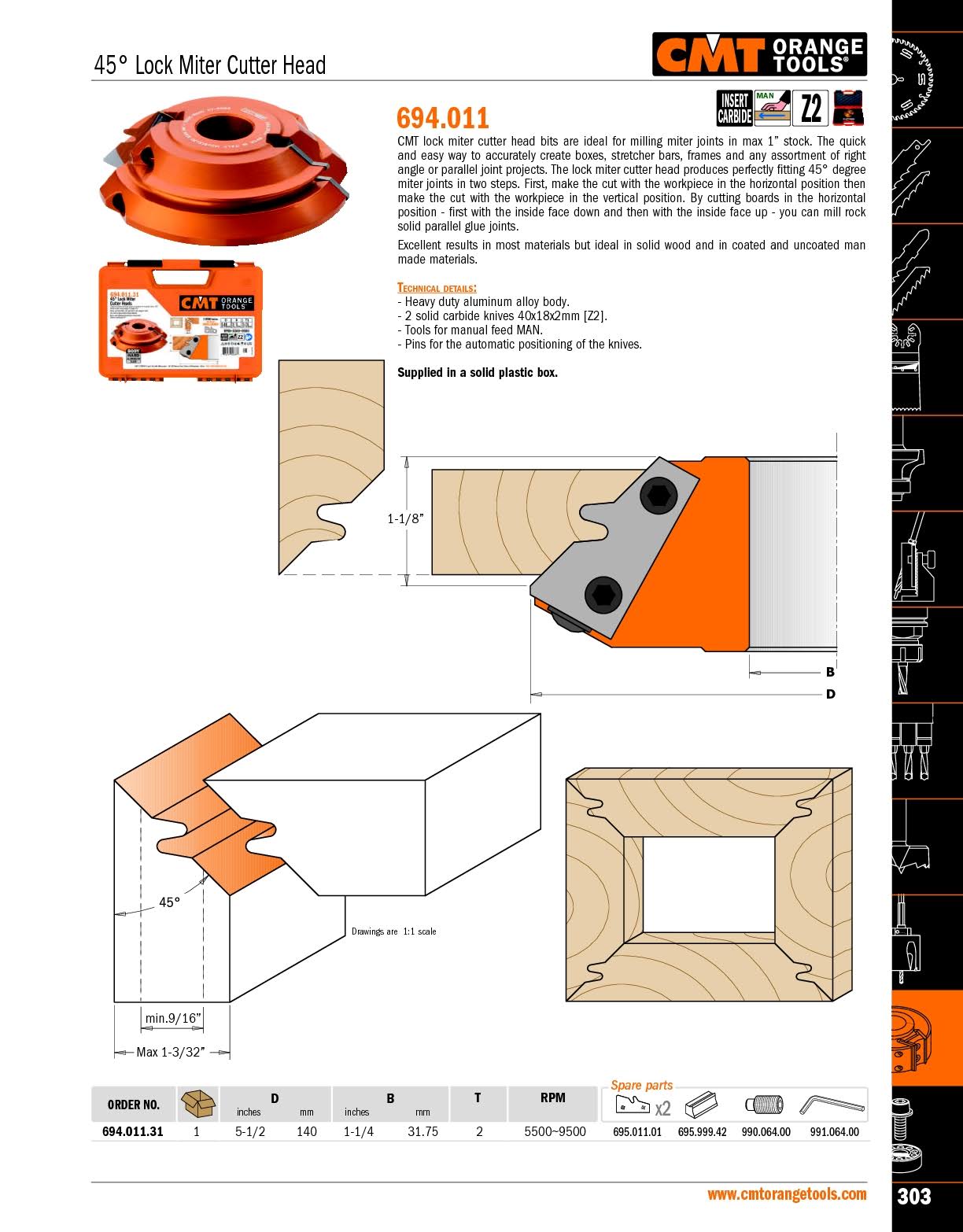 CMT 45 Degree Lock Miter Cutter Head