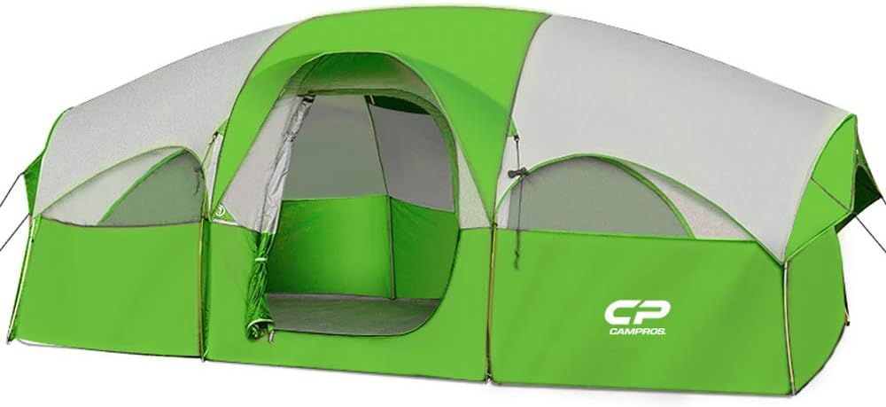 CAMPROS Tent-8-Person-Camping-Tents, Waterproof Windproof Family Tent, 5 Large Mesh Windows, Double Layer, Divided Curtain for Separated Room, Portable with Carry Bag