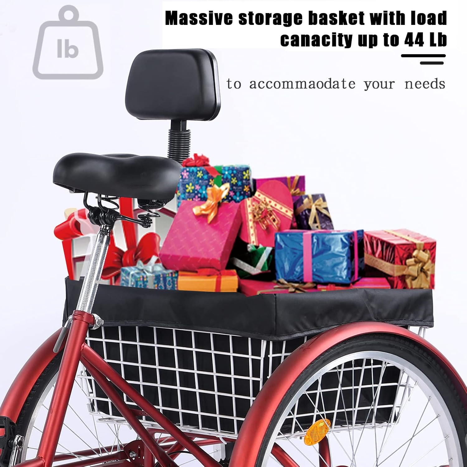 Adult Tricycle, 7 Speed Tricycles for Adults, 26 Inch Cruise Trike, Three Wheel Bikes with Large Basket & Low-Step Through Frame & Lock Kit, for Seniors, Women, Men, Dogs Beach