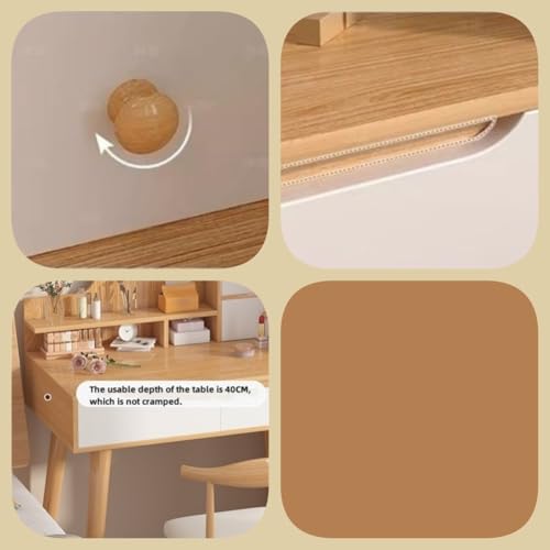 Dressing Table for Small Space, Vanity Desk Makeup Vanity Table with Lighted Mirror Vanity Set with Wood Desktop(Natural)