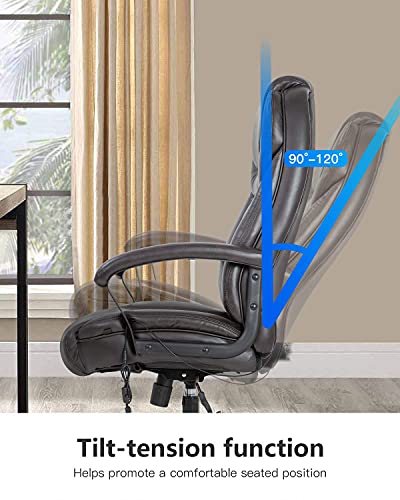 Big and Tall 500lbs Wide Seat Ergonomic Desk Chair with Lumbar Support Arms Headrest Massage Office Chair Rolling Swivel PU Leather Task Computer Chair for Adults (White)