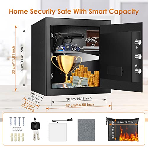 2.5 Cub Home Safe Fireproof Waterproof for HOME USE, Large Cabinet Safe Box with Fireproof Document Bag and Removable Shelf, Personal Security Digital Safe for Home Money Firearm A4 Document