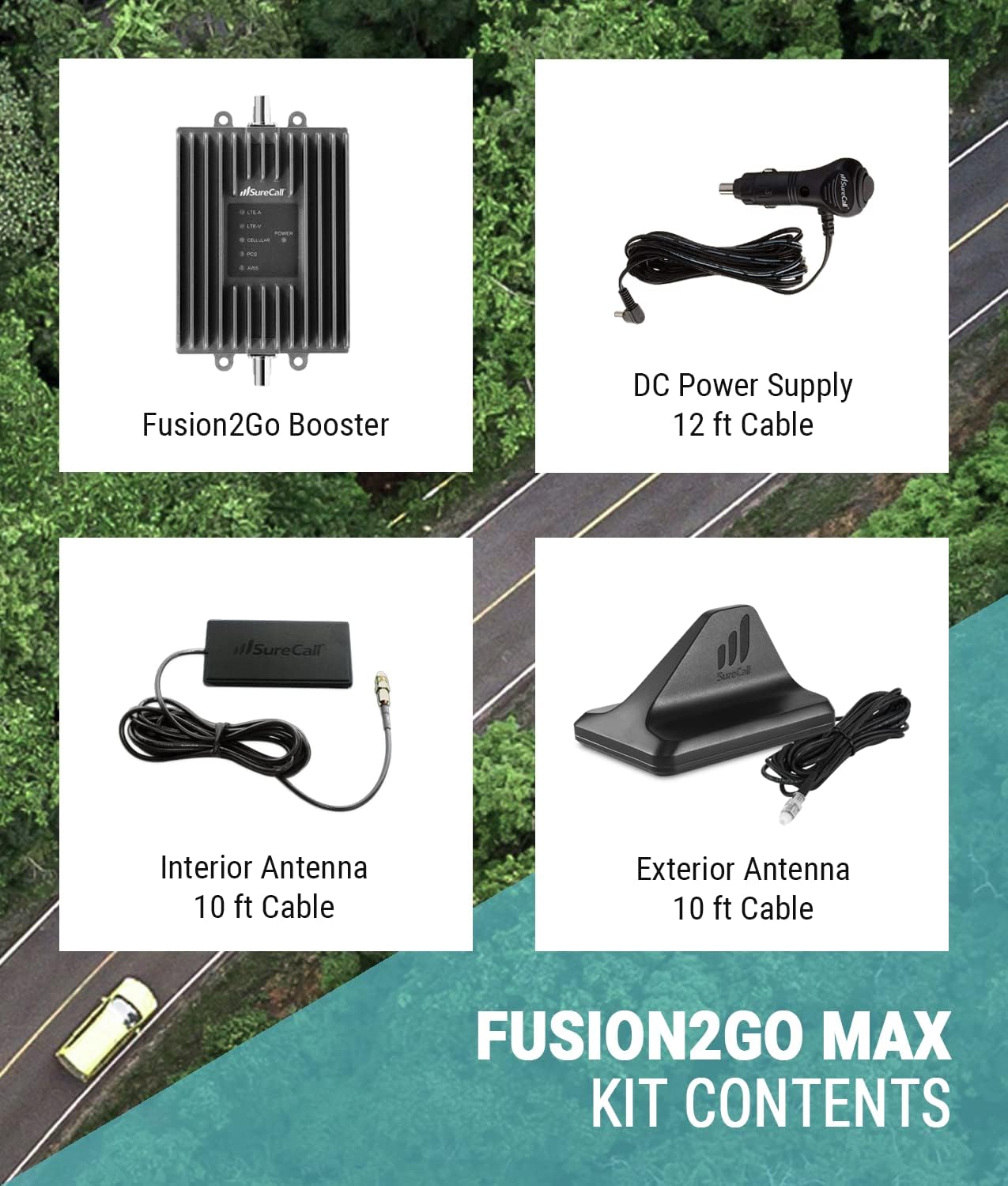 SureCall Fusion2Go Max Cell Signal Booster for Remote Vehicles, 5G/4G LTE, Most Powerful Booster for Car,Truck,SUV, Multi-User All Carrier, Boosts Verizon AT&T Sprint T-Mobile,FCC Approved,USA Company