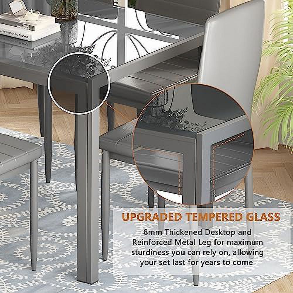 TJUNBOLIFE Dining Table Sets for 4  5 Piece Faux Marble Kitchen Table and Chairs Set for 4 Person  47" Modern Dining Table and PU Leather Chairs Modern Dining Room Sets for Small Dine