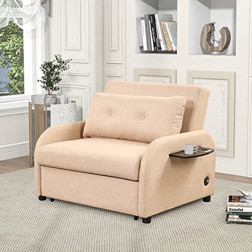 Pull Out Sleeper Chair Convertible Chair to Bed 3-in-1 Single Sofa Bed with Adjustable Backrest Comfy Chaise Lounge Chair Indoor Modern Recliner Chair Compatible with Living Room Bedroom, Teal ,bed fr