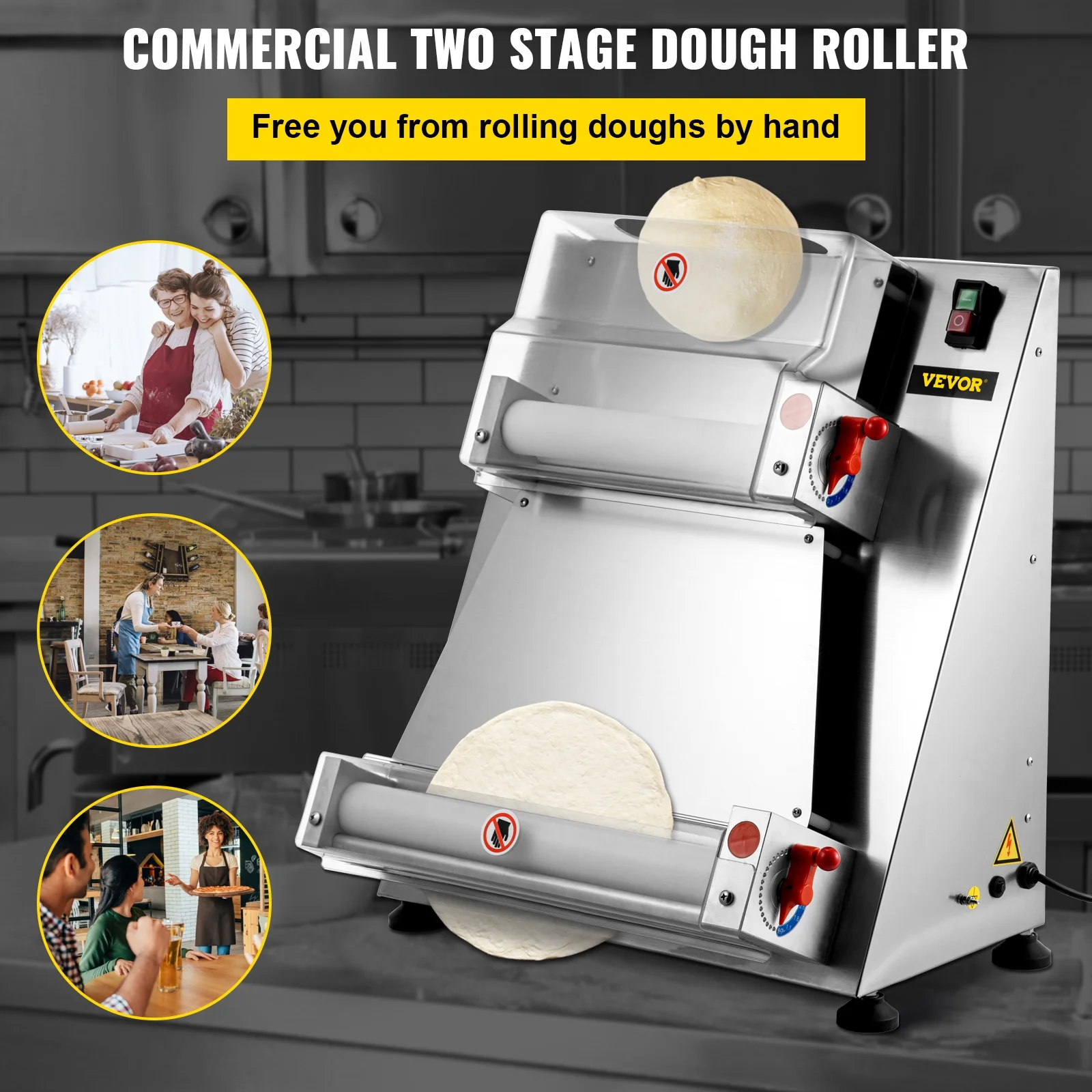 VEVORbrand Commercial Dough Roller Sheeter 15.7inch Electric Pizza Dough Roller Machine 370W Automatically Suitable for Noodle Pizza Bread and Pasta Maker Equipment