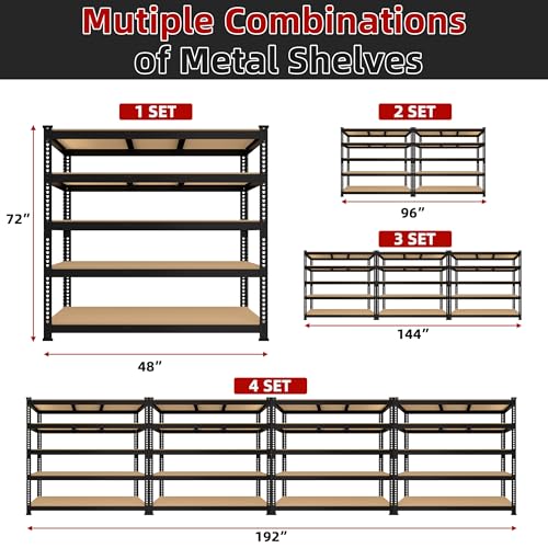 5 Tier Garage Storage Shelves - 32" W x 16" D x 63" H Adjustable Heavy Duty Metal Shelving Unit, Garage Shelving Utility Storage Rack for Basement, Pantry, Kitchen, Black, 2 PCS