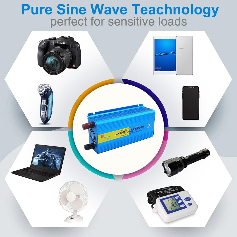 LVYUAN Pure Sine Wave Inverter 3000 Watt Inverter 12V to 110V DC to AC with Remote Controller, LCD Display 4 AC Sockets and 4 USB Ports for Car Truck Solar Power (3000W with Remote Controller)