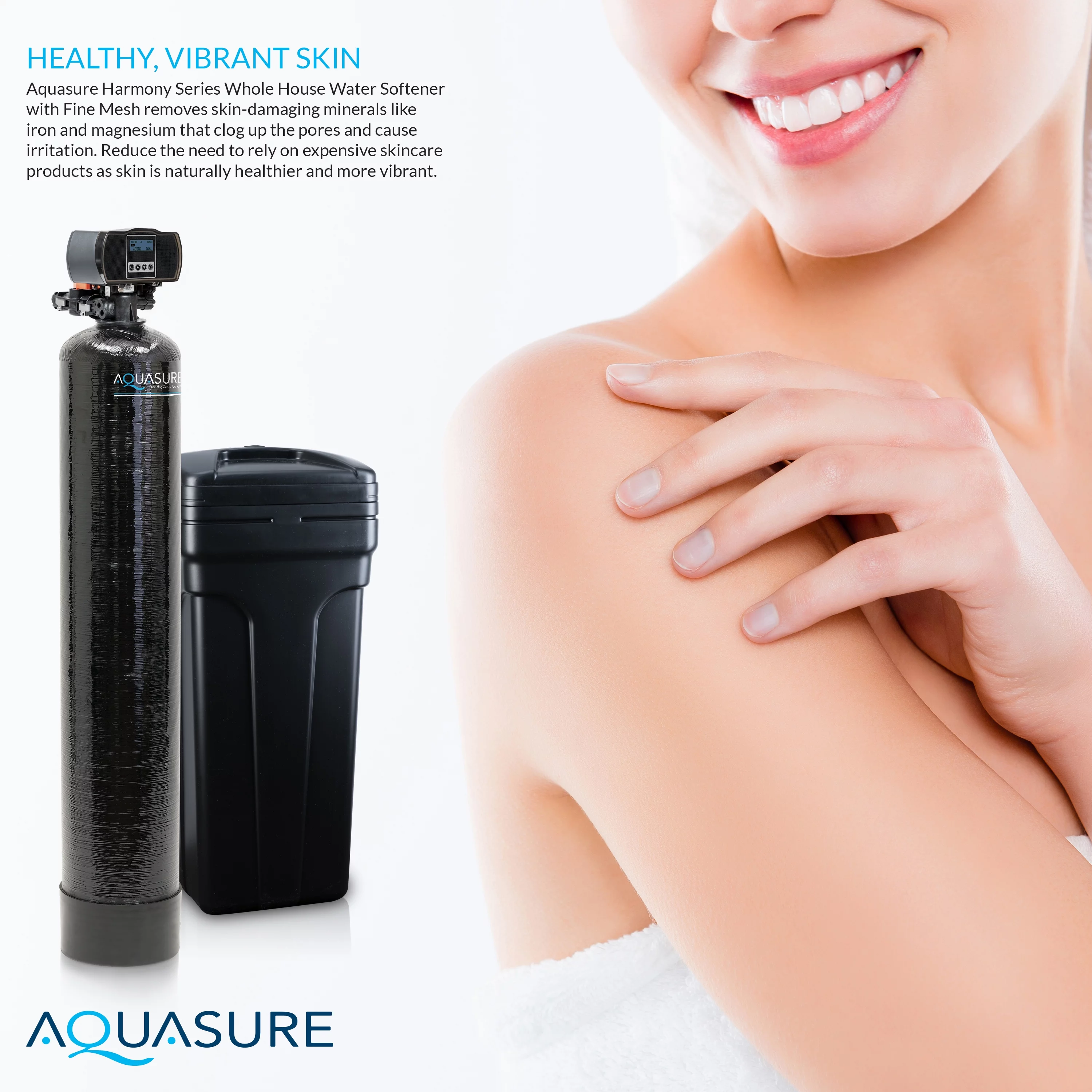 Aquasure Harmony Series 32,000 Grains Water Softener plus Iron Removal w/Aquatrol Digital Head and Premium Grade Fine Mesh Resin